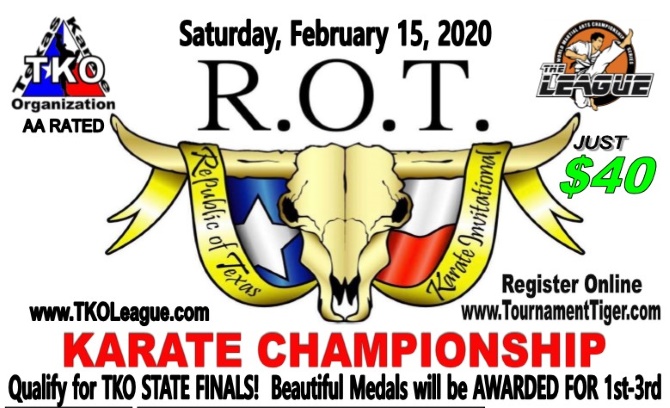 Republic of Texas 2020 TKO Qualifier on TournamentTiger - Tournament software by martial artists for martial artists.