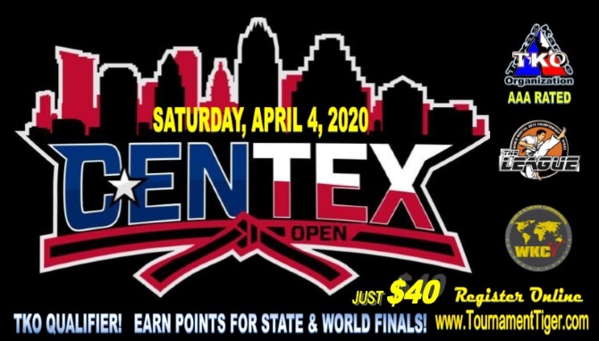 Centex Open 2020 TKO Qualifier on TournamentTiger - Tournament software by martial artists for martial artists.